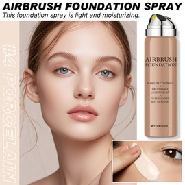 Airbrush Foundation Makeup Spray, Long-lasting Silky Mist Foundation Spray with Brush, Flawless Coverage Foundation for Smooth Radiant Skin, Formula Breathable Moisturizing Makeup (04 Porcelain)