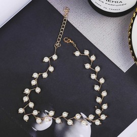 YienDoo Bridal Pearl Choker Necklace Chain Gold Pearl Chain Short Necklace Pearl Cluster Choker Chain Wedding Pearl Necklace Charm Prom Necklace Jewelry Gift for Women Girls