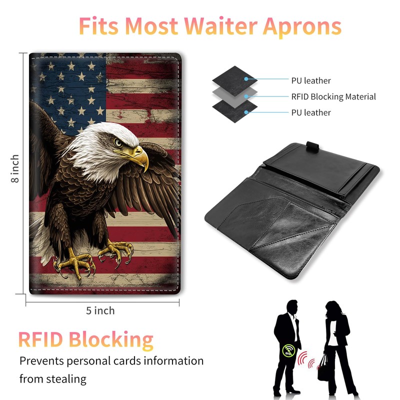 Server Books for Waitress,Leather Waiter Book Server Wallet with Zipper,Cash