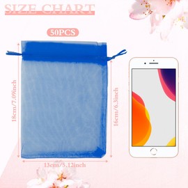 Organza Bags, Organza Bags 5 x 7 Inch, 50Pcs Navy Blue Sheer Party Favor Bags with Drawstring, Mesh Bags Drawstring, Jewelry Gift Bags, Small Mesh Gift Bag Candy Bags for Wedding Christmas Birthday