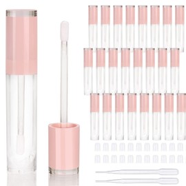 COSIDEA 26 tubos de brillo de labios vacíos recargables de 8 ml con varita transparente, contenedores redondos de brillo de labios rosa, contenedor de embalaje de cosméticos a granel al por mayor