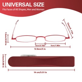 I-Mag Mini Metal Spring Hinge Reading Glasses with Slide Open Hard Case (1.00, RED)