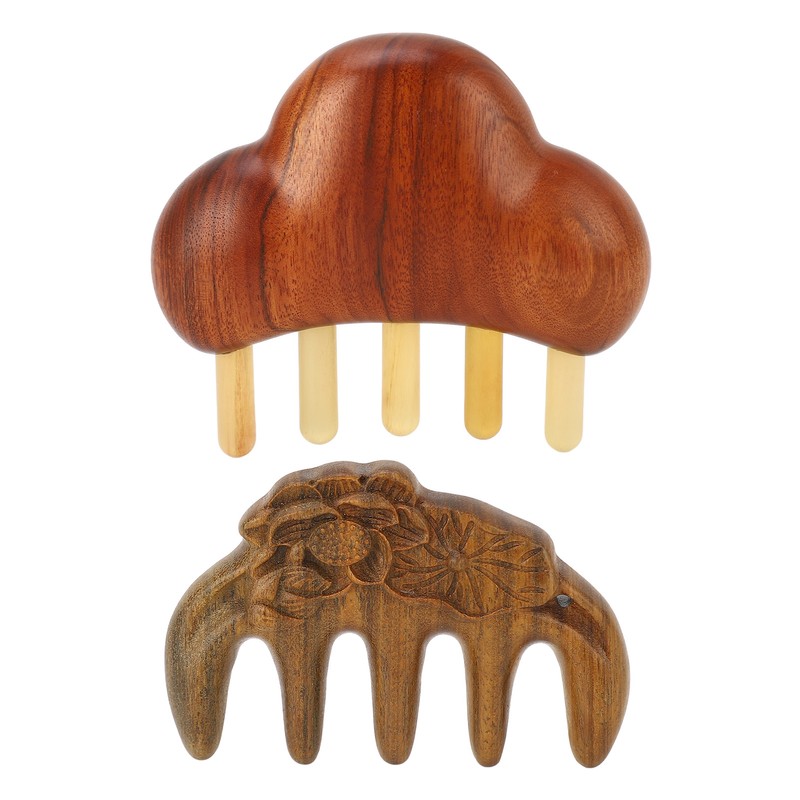 2Pcs Meridians Comb 5 Tooth Portable Sandalwood Rosewood for Head