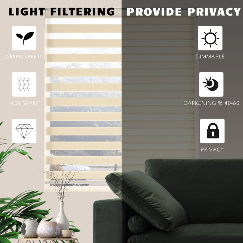 JIANGPIN TEXTILE Custom Zebra Blinds for Windows, Free-Stop Zebra Shades,
