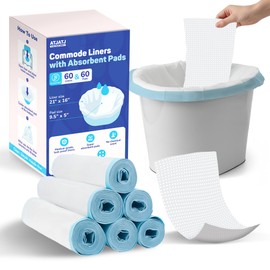 60 Packs Commode Liners With 60 Absorbent Pads, Leak-Proof Disposable Toilet Bags for Adults, Fits All Bedside Toilet Chairs Bucket, Portable Potty Liners for Home Medical Use, No Mess Cleanup