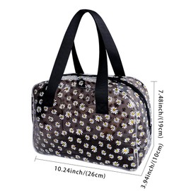 TSA Approved Toiletry Cosmetic Bags Daisy Printed PVC osmetic Bag with Handle ，PVC Makeup Bags with Zipper for women (2pcs black) B097-7582