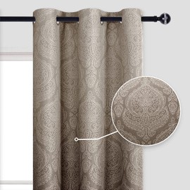 DWCN Ombre Blackout Curtains for Bedroom - Damask Patterned Thermal Insulated Energy Saving Grommet Curtains for Living Room, Set of 2 Gradient Window Curtain Panels, 42 x 84 Inches Long, Brown