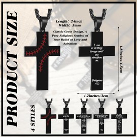 Siifert 12 Pcs Baseball Cross Necklace for Men, Stainless Steel Cross Pendant Chain 24 Inches, Inspirational Bible Verse Quote Religious Gift Baseball Team Gift