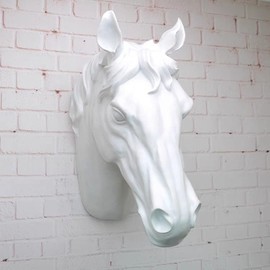 RTGGSEL Retro Faux Horse Wall Mount Simulated Resin Taxidermy Animal Head Ornament Wall Sculpture Wall Decor (11.8" X 3.5" X 5.5") (White Horse)