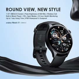 Oraimo 1.43'' AMOLED Screen BT Call Built-in Music Player 100+ Sport Modes IP68 Waterproof Round Smart Watch