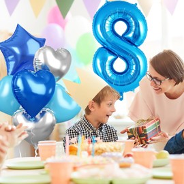 Luftballon 2. Geburtstag,Blau Geburtstagsdeko 2 Jahr mit Riesen folienballon 2 Silber Blau Herz Stern Folienballons für 2. Geburtstag Junge Mädchen Geburtstagdeko Party