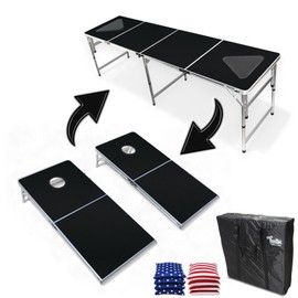 New & Improved 2-in-1 Cornhole Boards & Party Pong Table - Black Edition