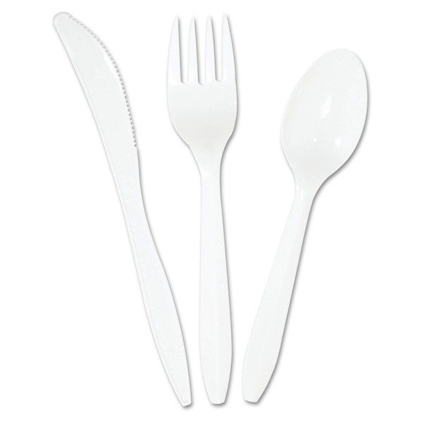 Boardwalk COMBOKIT Three-Piece Wrapped Cutlery Kit: Fork, Knife, Spoon; White, 250 Kits/Carton