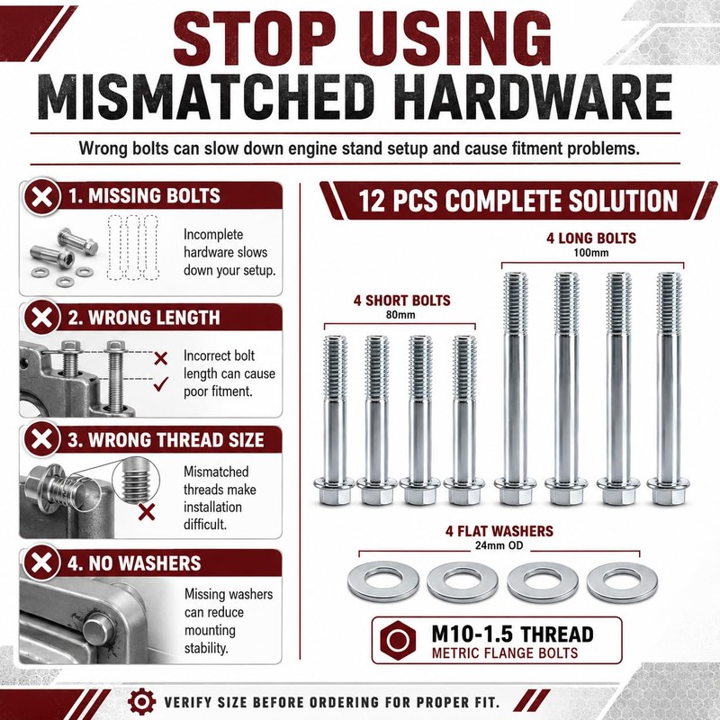 12 PCS M10-1.5 Engine Stand Bolt Kit Compatible with LS