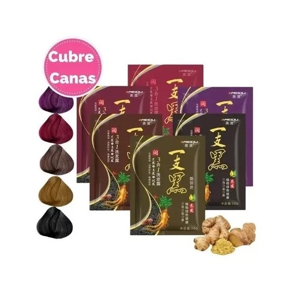 Meidu Shampoo Tinte Instantaneo Cubre Canas Natural 30pz