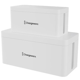 ChargeWorx - Juego de Caja de gestión de Cables, Organizador de Cables, Caja de Cables para Ocultar Protectores de sobretensiones y Tiras de alimentación, gestión de Cables de computadora y Piso