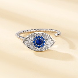 HMOOY Devil's Eye Rotating Rings, Fidget Ring for Women S925 Sterling Silver Adjustable Open Rings Spinner Ring Jewelry (Style 2 Silver)