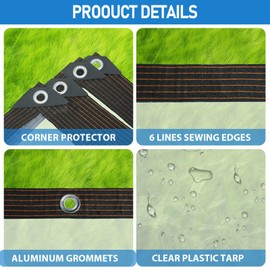 Vandham Clear Tarp, 10×20FT Plastic Tarps Heavy Duty Waterproof with Grommets, 12 Mil Rain Cover for Patio, Porch, Greenhouse, Chicken Coop Outside