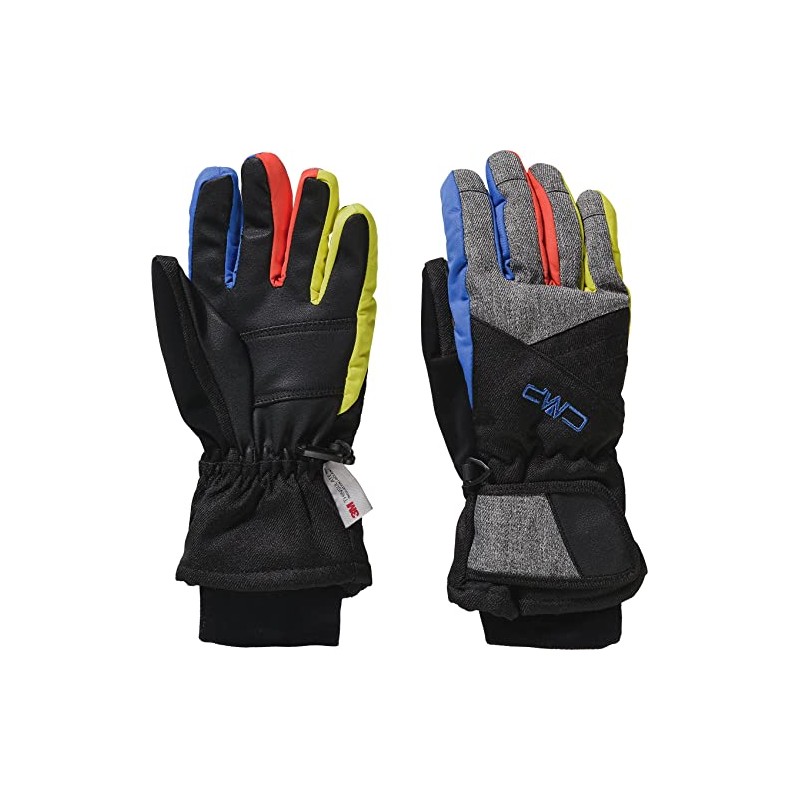 CMP - Guanti da sci in twill per bambini, Nero-Royal-Limeade,