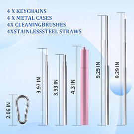 4 Pack Reusable Metal Straws Collapsible Stainless Steel Drinking Straw Travel Portable Telescopic Straw with Case for Cruise Ship Essentials Black-Rose Gold-Silver-Turquoise
