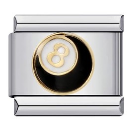 Magic 8 Eight Ball Charm Silver Italian 9mm Link Stainless Steel Bracelet Charm Compatible With Nomination 9mm Bracelet