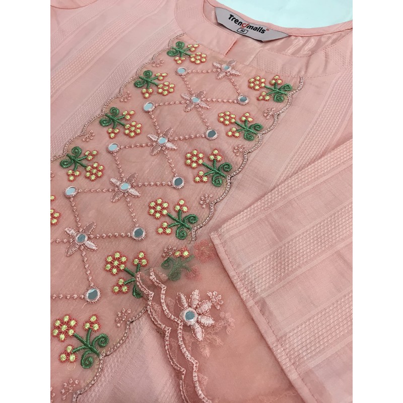 TRENDMALLS Women's Cotton Embroidery Kurta Pant Suit Set (TM.G103-LightPink-M)