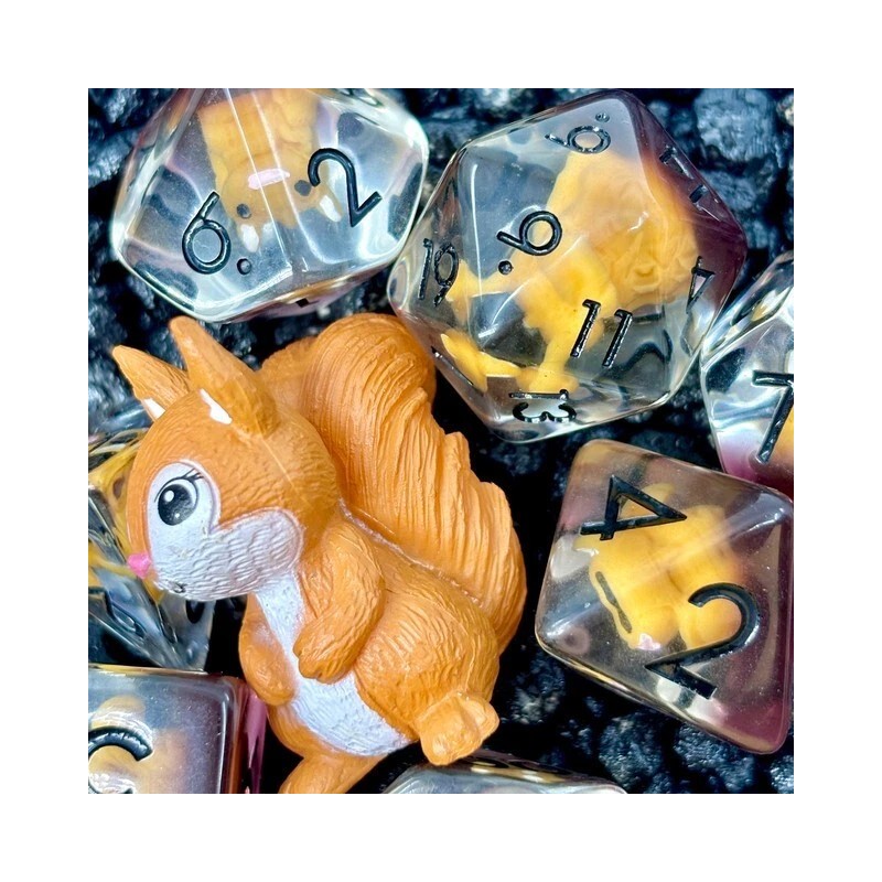 Sage's Baby Squirrel Familiar Resin Polyhedral Dice Set & Figurine