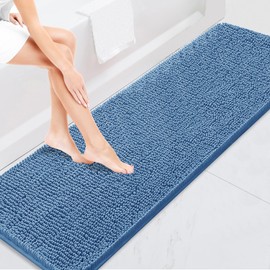 BOANKODU Bathroom Rugs 47x20, Extra Soft Absorbent Chenille Bath Rugs, PVC Backing Quick Dry, Machine Washable Bath Mats for Bathroom Floor, Tub and Shower, Home Decor Accessories,Fog Blue
