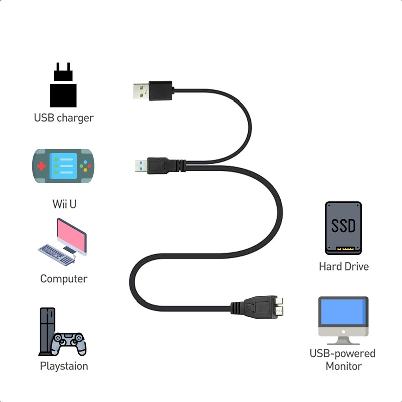 SaiTech IT 1 feet USB 3.0 Dual Power Y Shape