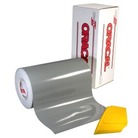 ORACAL 651 Multi-Colored Vinyl Solvent-Based Adhesive-Backed Calendared Wrap Decals w/Yellow Multi-Purpose Squeegee (12" x 5ft, Grey)
