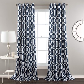 Lush Decor Edward Trellis Curtains Light Filtering Window Panel Set for Living, Dining, Bedroom (Pair), Navy, 52"W x 84"L