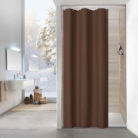 MitoVilla Brown Waffle Small Stall Shower Curtain 36 x 72, Half Size Fabric Narrow Shower Curtains for Bathroom Decor, 36 inch Weighted Shower Curtain Set with Plastic Hooks