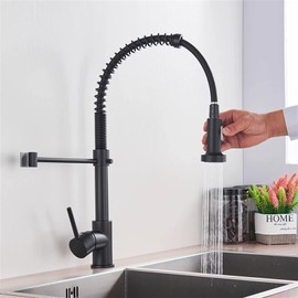 ELRFSQSZF Kitchen Faucets, Single Lever Pull Out Spout 360 Rotation Mixer Tap, Hot and Cold Spring Kitchen Faucet,Beige(Black)