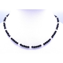 Onyx Jewellery Necklace Onyx Beads Faceted with Quartz Crystal Balls Faceted Clasp 925 Sterling Silver Model Number 7062, Gemstone, Onyx