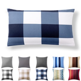 Alreya Renforcé Cushion Cover, 40 x 80 cm, 100% Cotton with YKK Zip, Super Soft Pillowcase, Pillow Slip, Blue Chequered, Cushion Cover Only