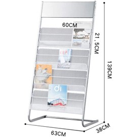 Floor-Standing Magazine Rack Information Rack Storage Rack Newspaper Rack Display Rack Manual Book Rack Single Page Simple Iron (Silver)