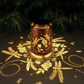 Solar Outdoor Lanterns, Dragonfly Garden Decor LED Light Hanging Waterproof Solar Metal Lantern Birthday Gifts for Women Mon Grandma Sunflower Solar Lights Outdoor Decoration for Patio Pathway Yard