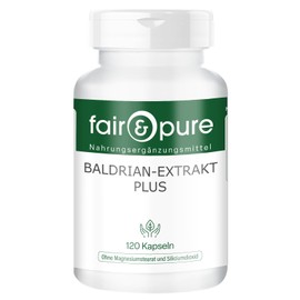 Fair & Pure Valerian Extract Plus 120 Capsules, Swallow-friendly, with Hops and Melissa, Vegan Dietary Supplement without Additives, Made in Germany