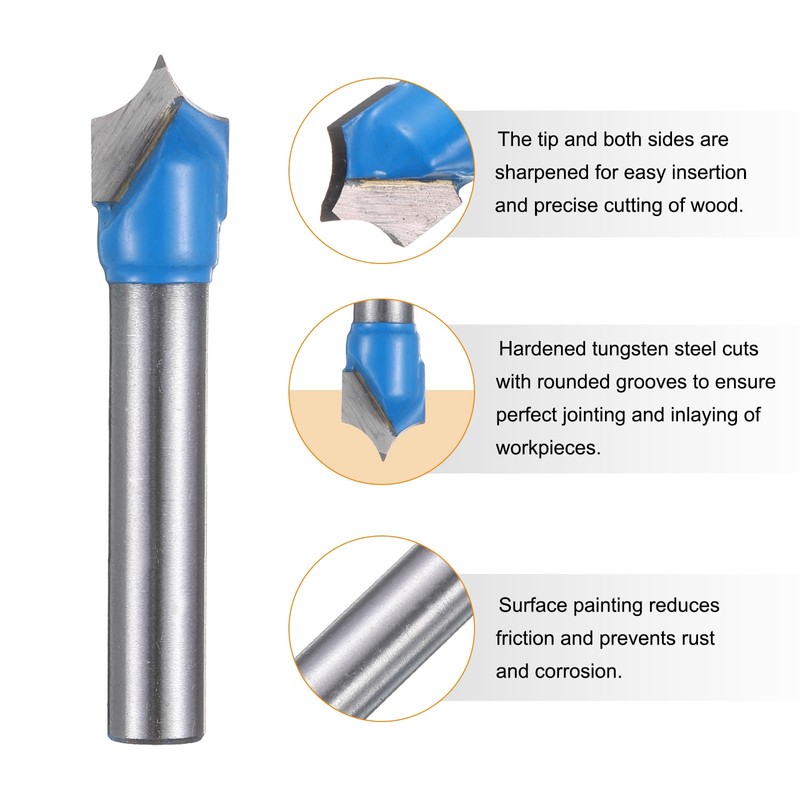 sourcing map Point Cutting Roundover Router Bit 3/16" Radius 1/4"