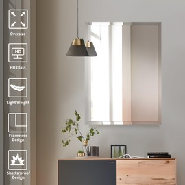 TITAMEG 30x36 Inch Frameless Wall Mirror with 1" Beveled Edge, Frameless Rectangle Mirror for Bathroom, Vanity, Living Room