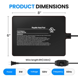 Simple Deluxe 6X8 Inch 8W Reptile Heating Pad with Temperature Adjustable Knob Under Tank Terrarium Heating Mat for Turtles, Lizards, Frogs, and Other Reptiles