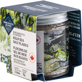 Sea Salt - 75g of Sea Salt Flakes with Kelp Seaweed - Hand-Harvested on Vancouver Island - Perfect for Seasoning, Cooking, and Finishing - Jar of All Natural Flaked Salt