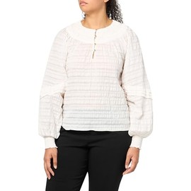 Ramy Brook Women's Kylee Long Sleeve Top, Ivory Textured Cotton