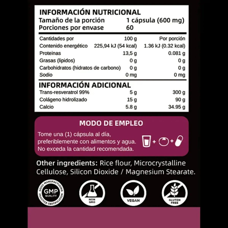 Trans Resveratrol 99% - 100% Hidrolizado Polvo Y Calcio