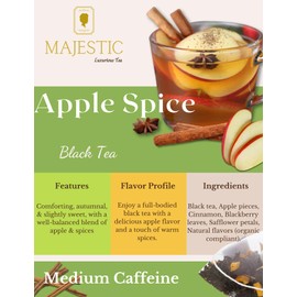 Majestic Tea_ APPLE SPICE | Black Tea | Natural ingredients| Non-GMO | Eco- Conscious Tea Bags | Individually Wrapped Pyramid Tea bags 20 Count.