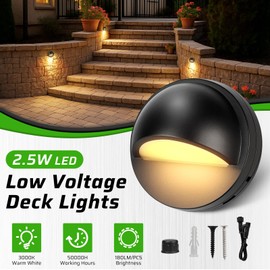 Low Voltage LED Deck Lights Kit, IP67 Waterproof Fence Lights with Transformer Timer and Photocell Sensor, Warm White Outdoor Smart Landscape Step Light for Garden, Walkway, Stair Post Railing 8 Pack