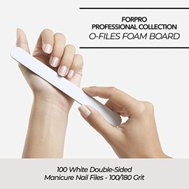 ForPro O-Files Tabla de espuma, lima de uñas de doble cara, grano 100/180, envuelto individualmente, 6 pulgadas de largo x 0.75 pulgadas de ancho, blanco, 100 unidades