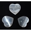 Pair 2.5" Natural White Selenite Puffy Hearts Polished Cat's Eye