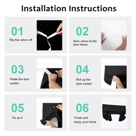 WdFour Side Door Curtains for Door Window, Room Darkening Solid Color Door Window Covering for Glass Door, Front Door Sidelight Curtain Tie up Shade 30W x 80L Inches, 1 Panel, Black.