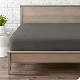 Bare Home Flannel Fitted Bottom Sheet 100% Cotton, Velvety Soft Heavyweight - Double Brushed Flannel - Deep Pocket (Twin, Grey)